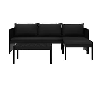 vidaXL 3 Piece Patio Lounge Set with Cushions Poly Rattan Black