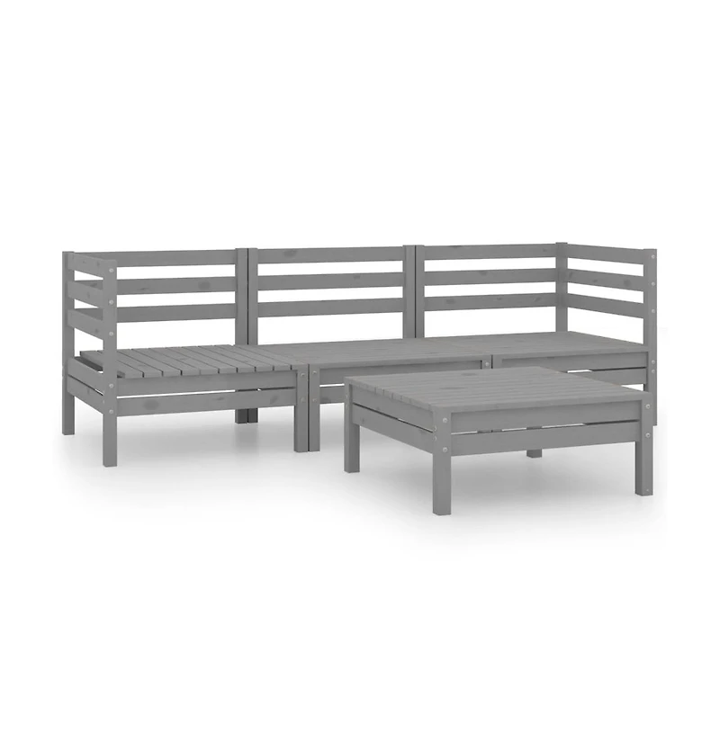 vidaXL 4 Piece Patio Lounge Set Gray Solid Wood Pine