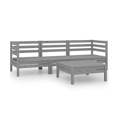 vidaXL 4 Piece Patio Lounge Set Gray Solid Wood Pine
