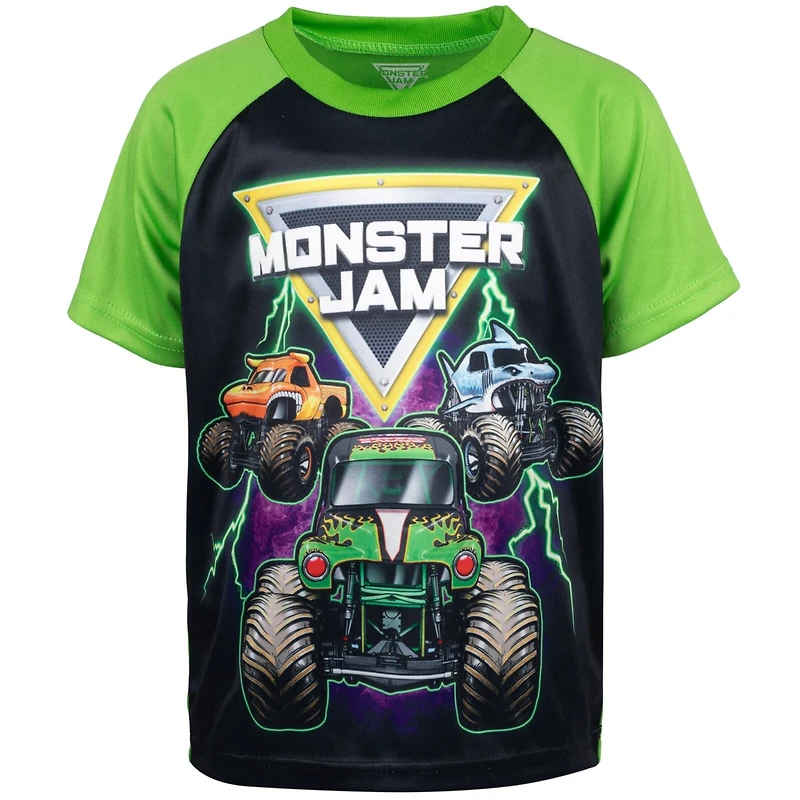 Monster Jam Toddler Boys Grave Digger El Toro Loco Megalodon T-Shirt Tank Top and French Terry Shorts 3 Piece Set to