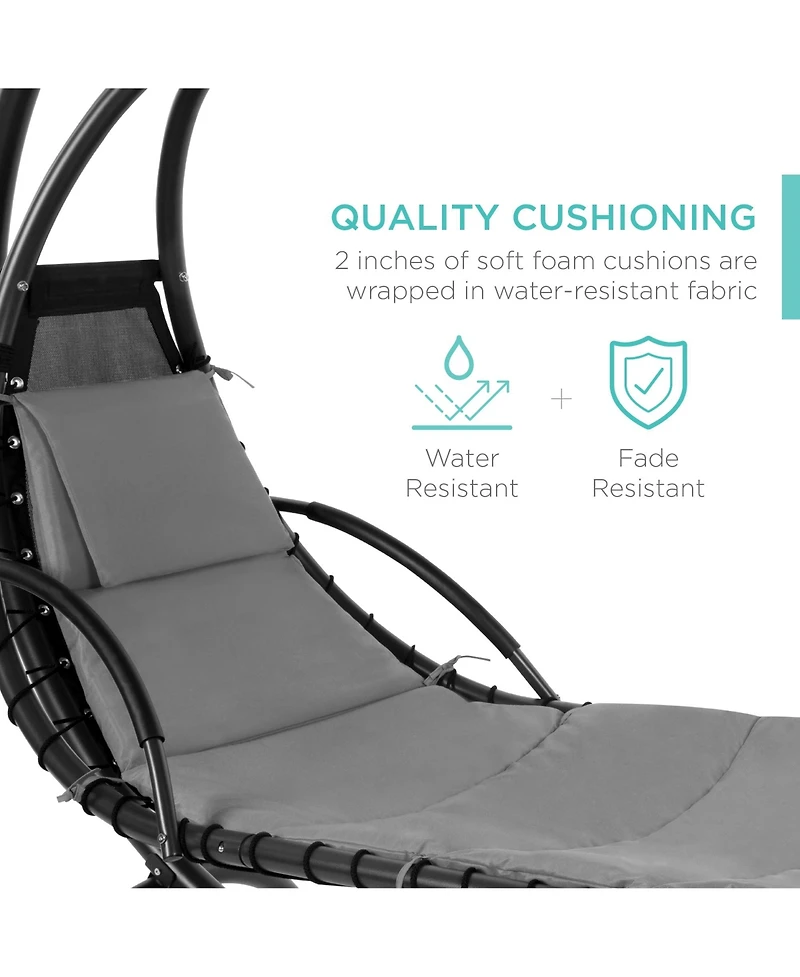 Best Choice Products Hanging Curved Chaise Lounge Chair Swing for Backyard, Patio w/ Pillow, Shade, Stand