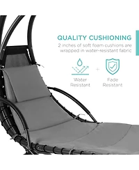 Best Choice Products Hanging Curved Chaise Lounge Chair Swing for Backyard, Patio w/ Pillow, Shade, Stand