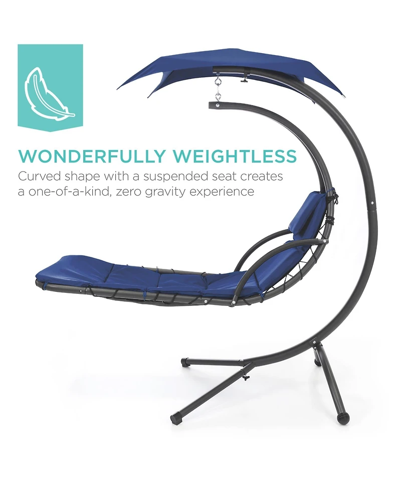Best Choice Products Hanging Curved Chaise Lounge Chair Swing for Backyard, Patio w/ Pillow, Shade, Stand