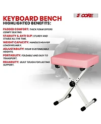 5 Core Keyboard Bench 3" Padded Cushioned Piano Stool Height Adjustable Guitar Seat Folding Portable - Kbb Pnk Hd