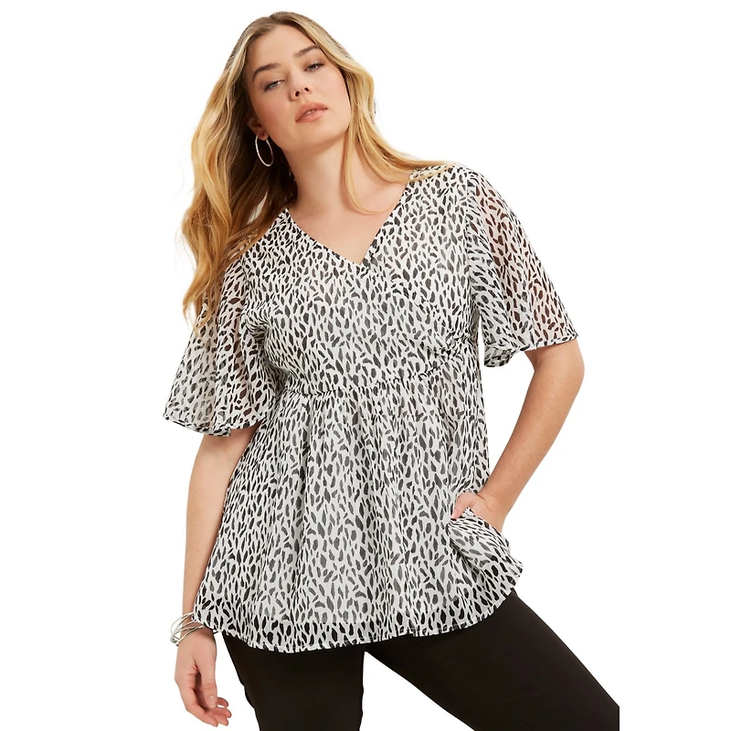 June + Vie Women's Plus Faux Wrap Fit-And-Flare Top
