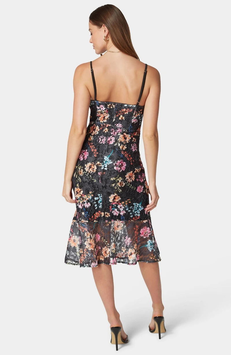Bebe Women's Printed Lace Midi Dress