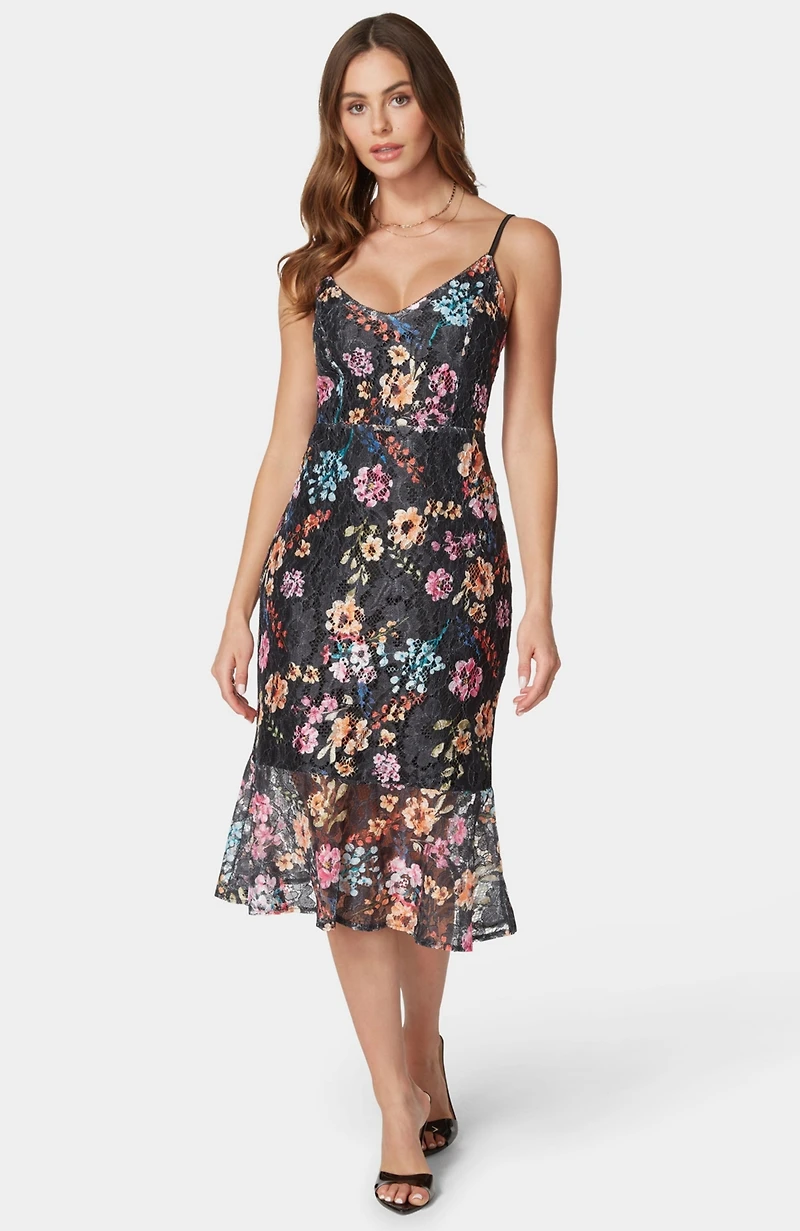 Bebe Women's Printed Lace Midi Dress