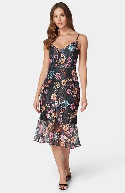 Bebe Women's Printed Lace Midi Dress