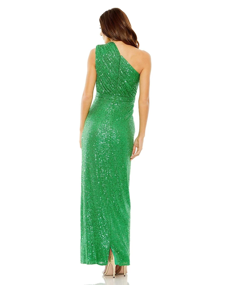 Mac Duggal Women's Sequined Ruched One Shoulder Gown