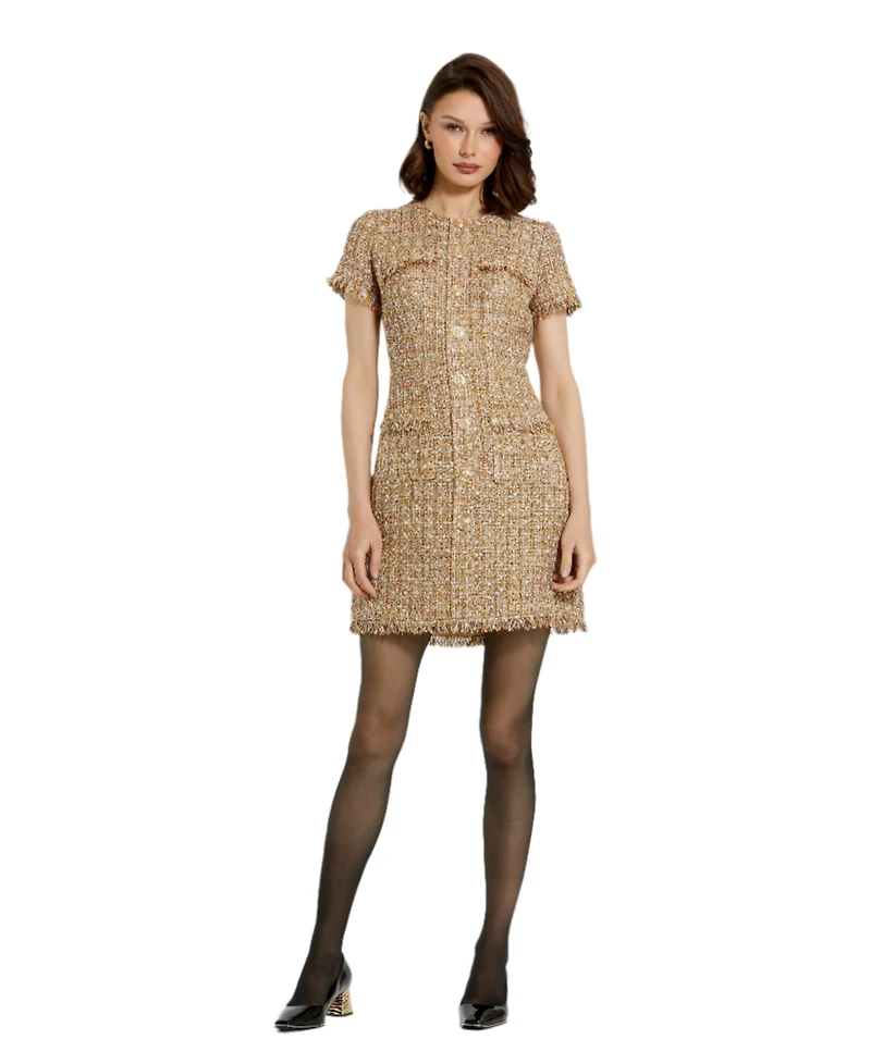 Mac Duggal Women's Boucle Short Sleeve Mini Dress With Pockets