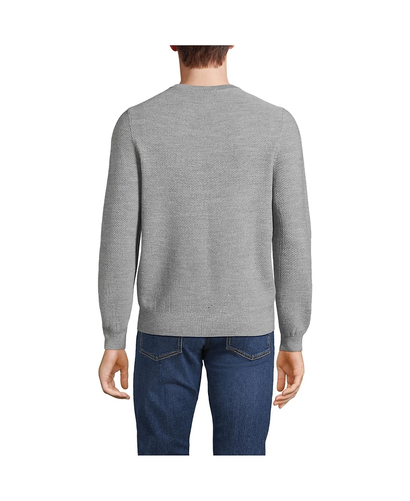 Lands' End Men's Long Sleeve Washable Merino Wool V Neck Sweater