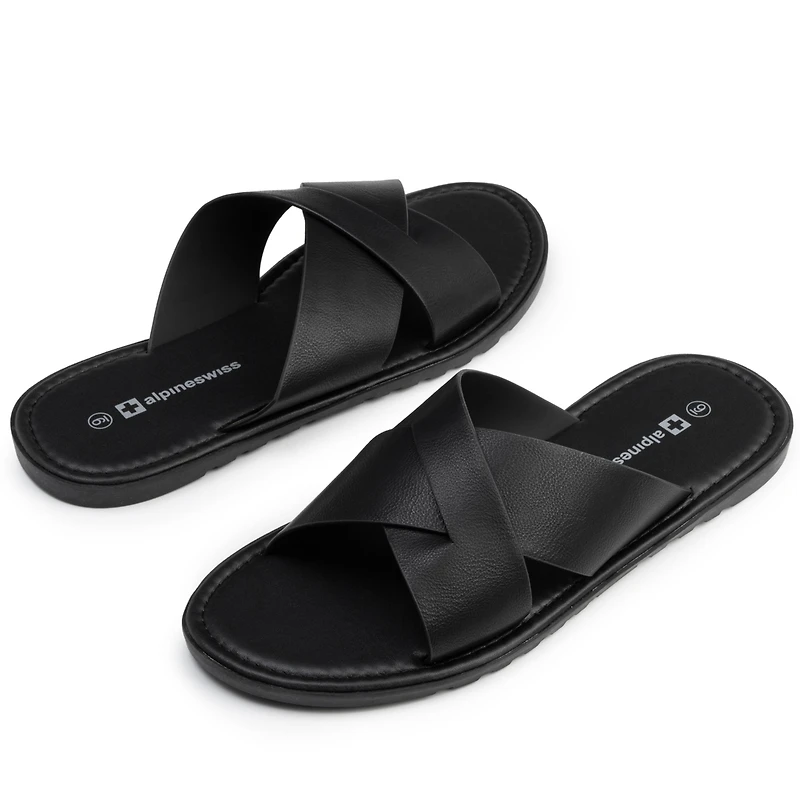 Alpine Swiss Men's Hugo Faux Leather Slide Sandals Dressy Comfortable Shoes