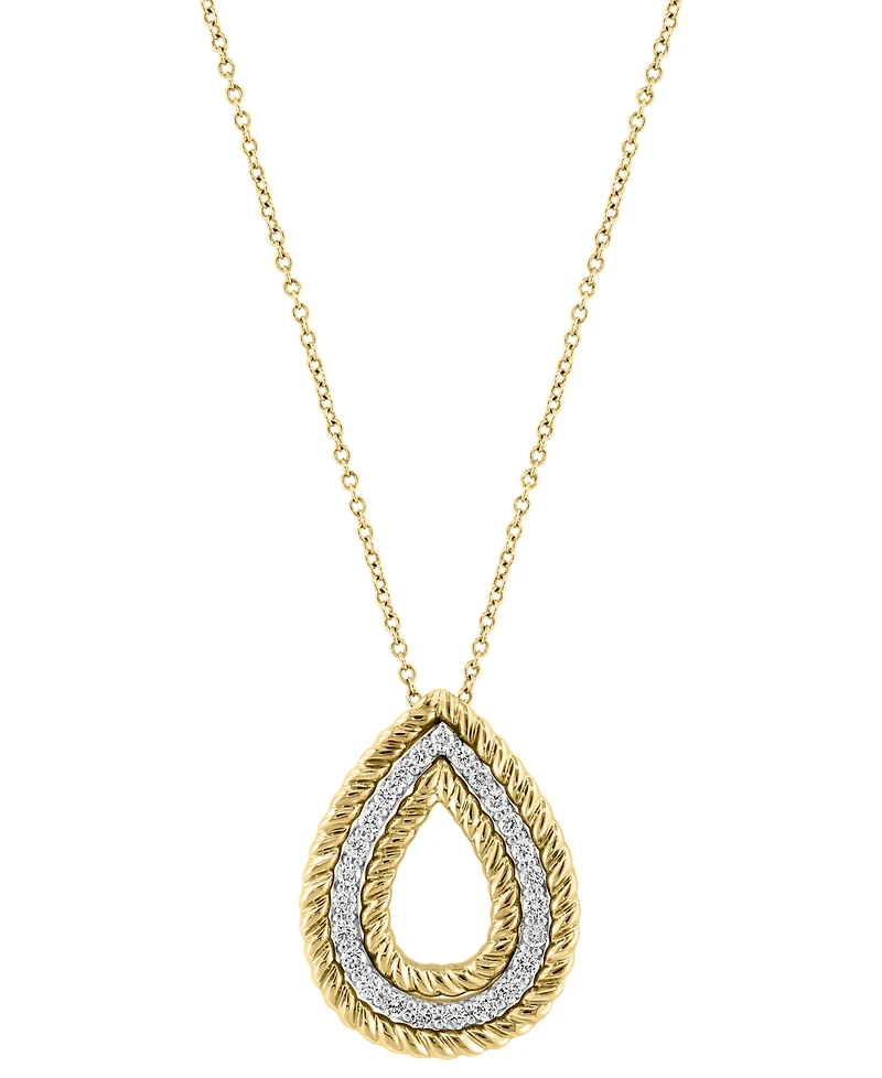 Effy Diamond (3/8 ct. t.w.) & Rope Pear-Shaped 18" Pendant Necklace in 14k Two-Tone Gold