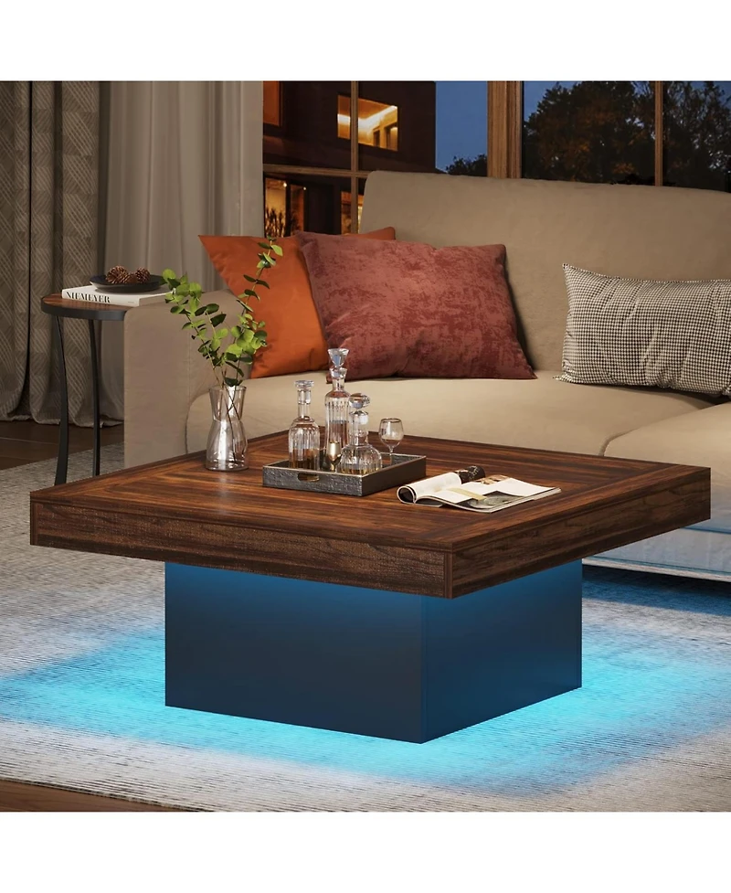 Tribesigns Led Coffee Table, Square Coffee Table Wood Low Coffee Table for Living Room