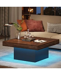 Tribesigns Led Coffee Table, Square Coffee Table Wood Low Coffee Table for Living Room