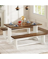 Tribesigns 47" Dining Table Set for 4-6, 3-Piece Kitchen Room Table with 2 Benches, Farmhouse Wood Dinner Table for Small Space, Home Kitchen
