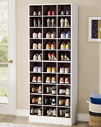 Tribesigns 10-Tier Shoe Storage Cabinet, White and Brown Wooden Shoe Rack with 30 Cubbies, Freestanding Tall Entryway Shoe Organizer for Closet, Entry