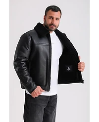 Furniq Uk Men's Leather Shearling Jacket, Black