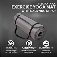 BalanceFrom Fitness BalanceFrom GoCloud 1" Extra Thick Exercise Yoga Mat with Carrying Strap, Gray