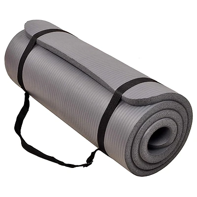BalanceFrom Fitness BalanceFrom GoCloud 1" Extra Thick Exercise Yoga Mat with Carrying Strap, Gray