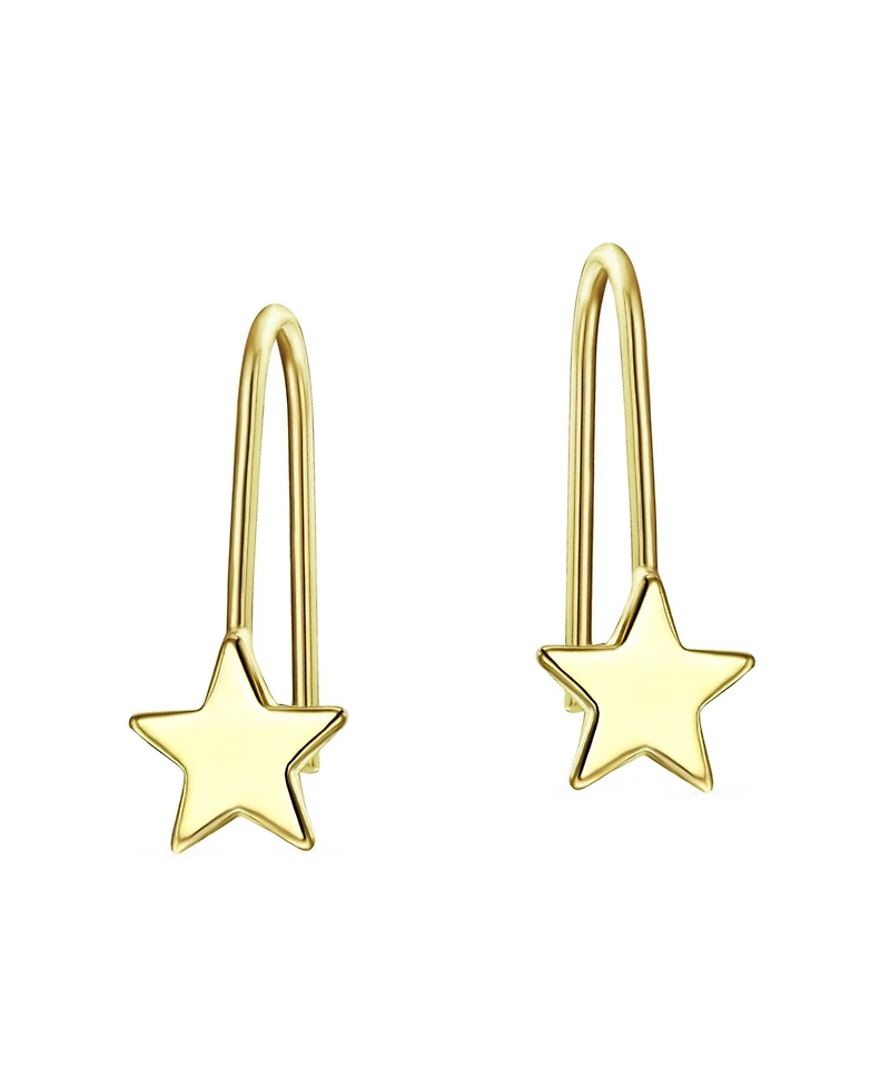 Bling Jewelry Minimalist Tiny Celestial Usa Patriotic Rock Star Threader Earrings 14K Yellow Gold