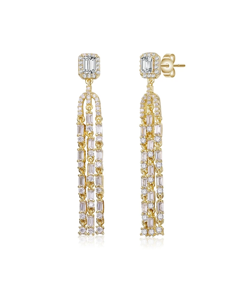 14k Gold Plated Chandelier Bridal Dangle Earrings with Asscher Cut Cubic Zirconia