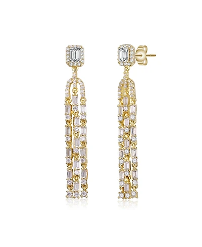 14k Gold Plated Chandelier Bridal Dangle Earrings with Asscher Cut Cubic Zirconia
