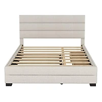 Slickblue Queen Upholstered Platform Bed with Twin Size Trundle and Two Drawers