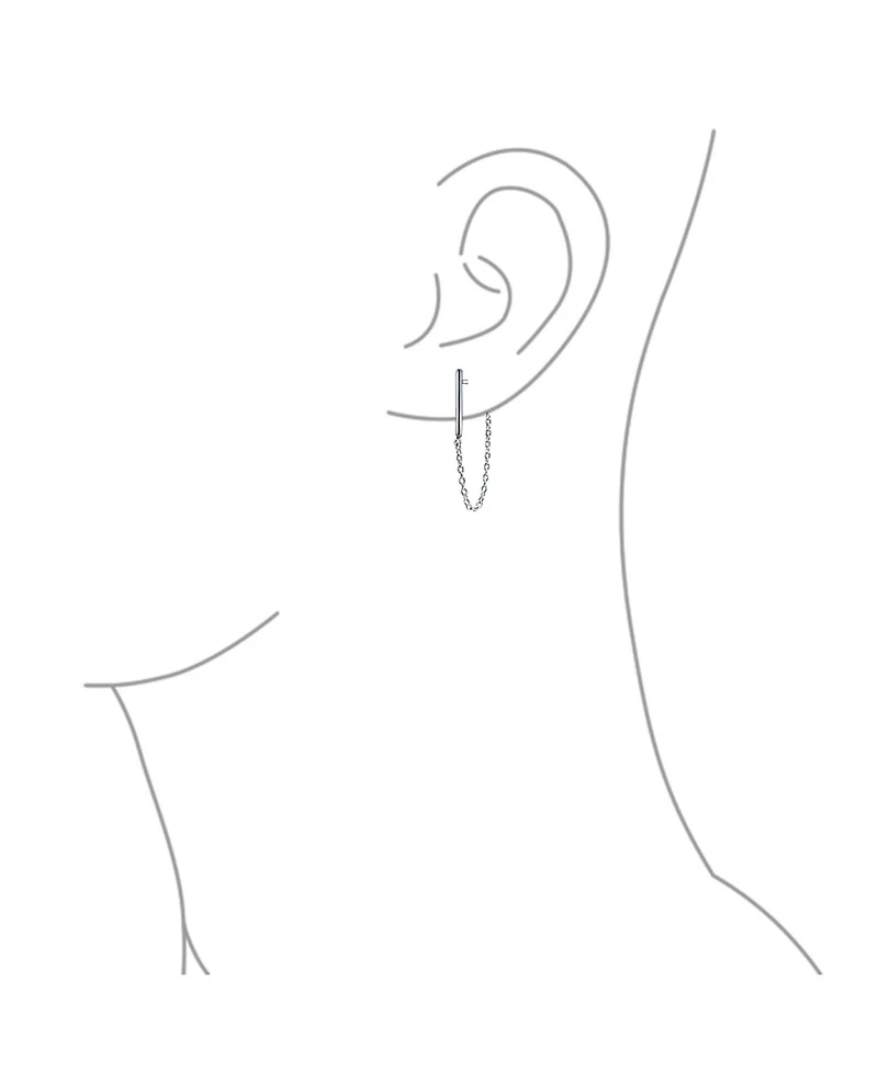 Bling Jewelry Minimalist Modern Geometric Bar Dangle Chain Cartilage Ear Stud Earrings .925 Sterling Silver