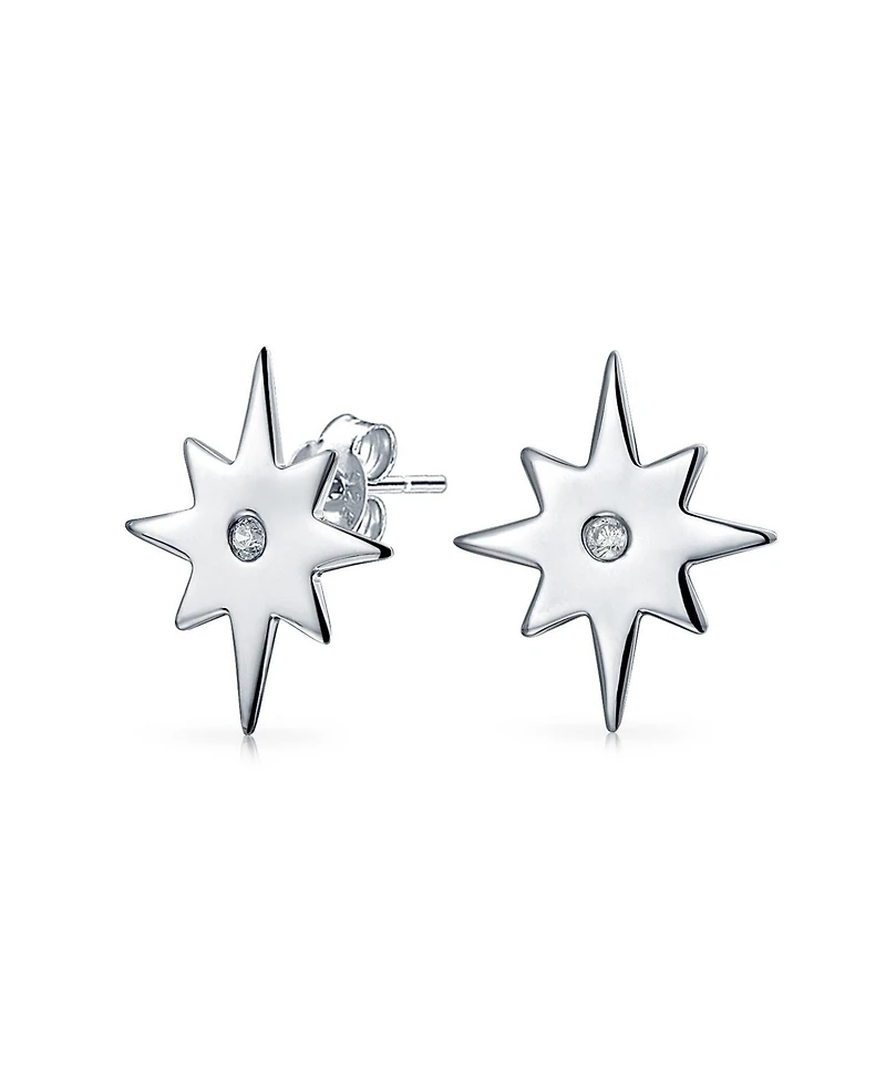 Bling Jewelry Trendy Petite Cz Accent Celestial Astrology Shinning Polaris North Star Stud Earrings .925 Sterling Silver