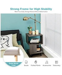 Gymax 2 Pcs Nightstand Set Modern Side End Table Storage Shelf Grey