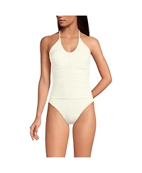 Lands' End Women's Ruched Multi-Way V-Neck Halter High Leg One Piece Swimsuit
