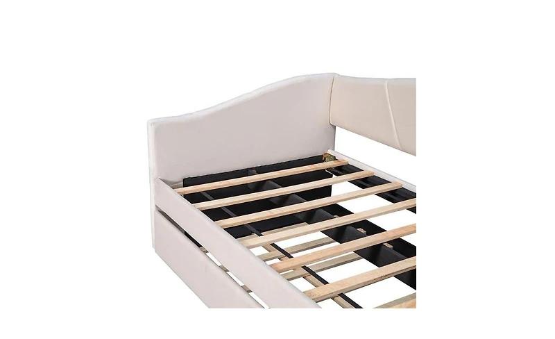 Slickblue Upholstered Twin Daybed Sofa with Trundle and Wood Slats