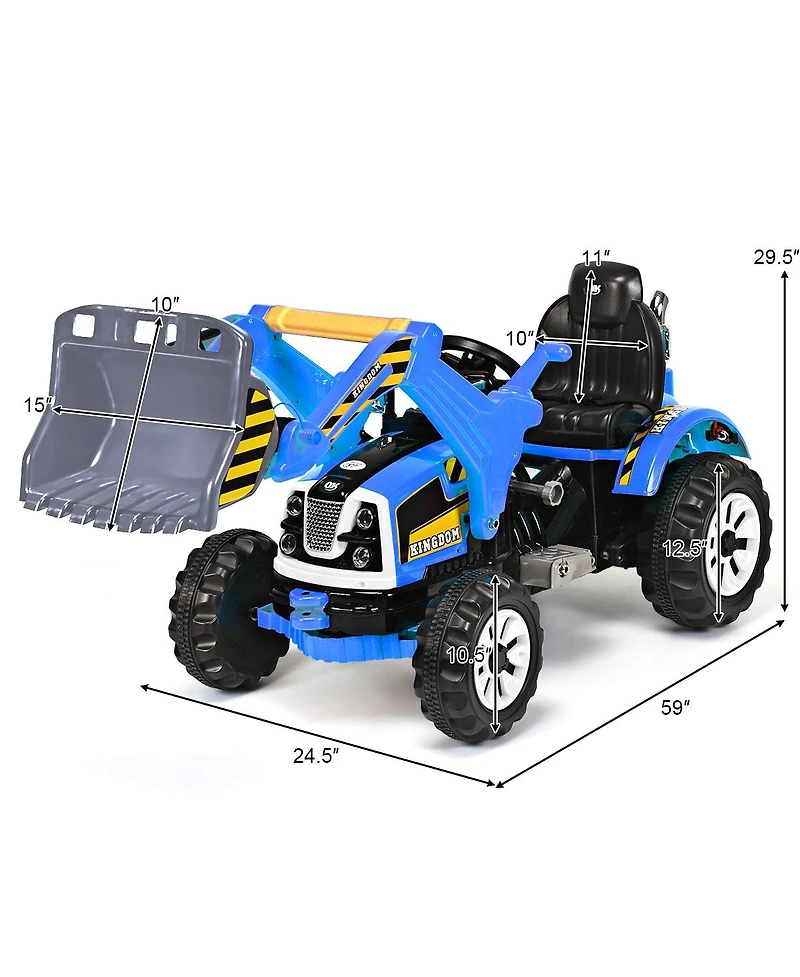 12V Battery Powered Kids Ride On Excavator Truck w/ Front Loader Digger