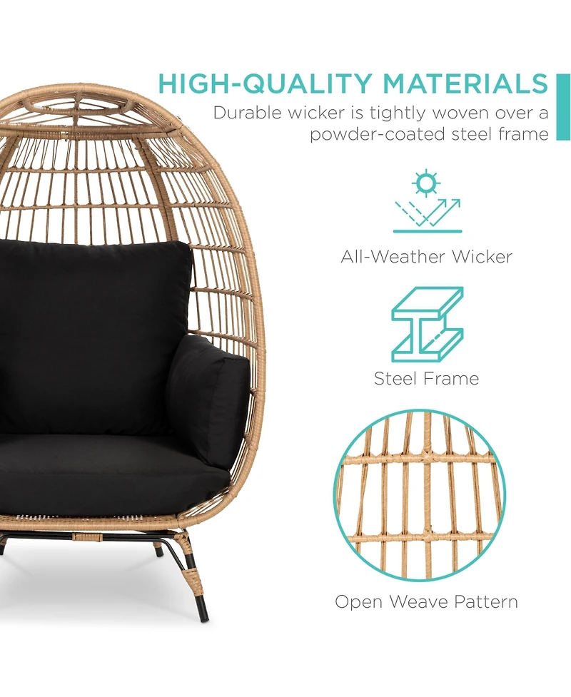 Best Choice Products Wicker Egg Chair Oversized Indoor Outdoor Patio Lounger w/ Steel Frame, 440lb Capacity