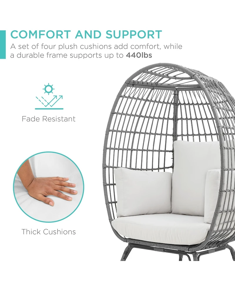 Best Choice Products Wicker Egg Chair Oversized Indoor Outdoor Patio Lounger w/ Steel Frame, 440lb Capacity