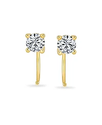 Bling Jewelry Tiny Cz Solitaire Threader Stud Earrings Gold Plated Sterling Silver