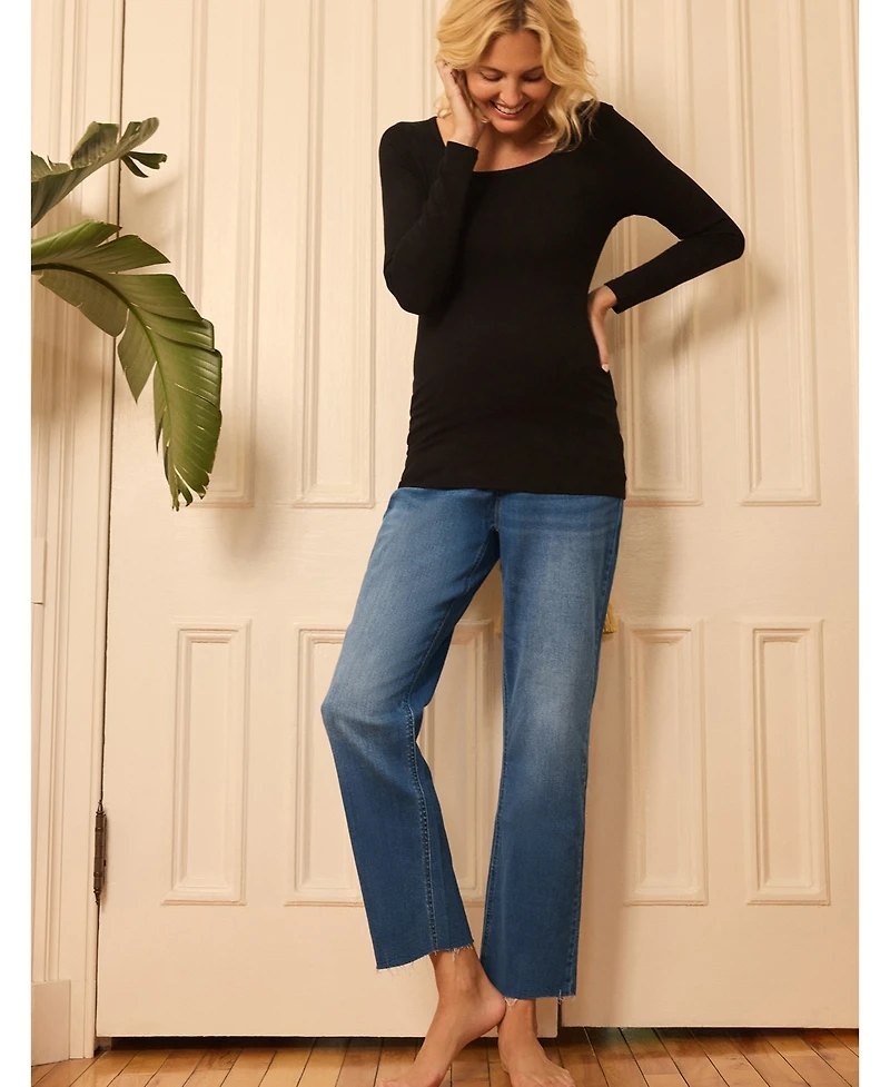 Motherhood Maternity Square Neck Rib Knit Long Sleeve Tee