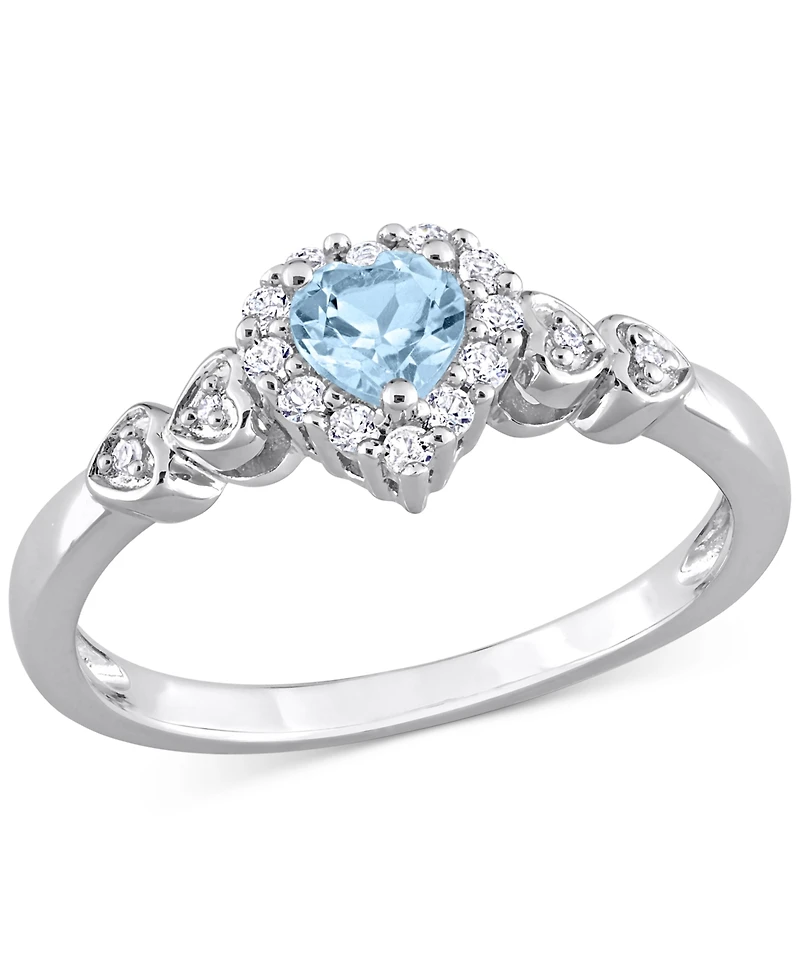 Lab-Grown Blue Sapphire (1/4 ct. t.w.), White (1/8 & Diamond Accent Heart Ring Sterling Silver