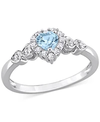 Lab-Grown Blue Sapphire (1/4 ct. t.w.), White (1/8 & Diamond Accent Heart Ring Sterling Silver
