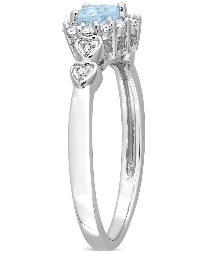 Lab-Grown Blue Sapphire (1/4 ct. t.w.), White (1/8 & Diamond Accent Heart Ring Sterling Silver