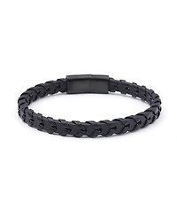 Rhona Sutton Black Weaved Leather Stainless Steel Bracelet