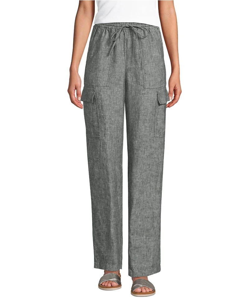 Lands' End Women's High Rise Drawstring Linen Cargo Pants