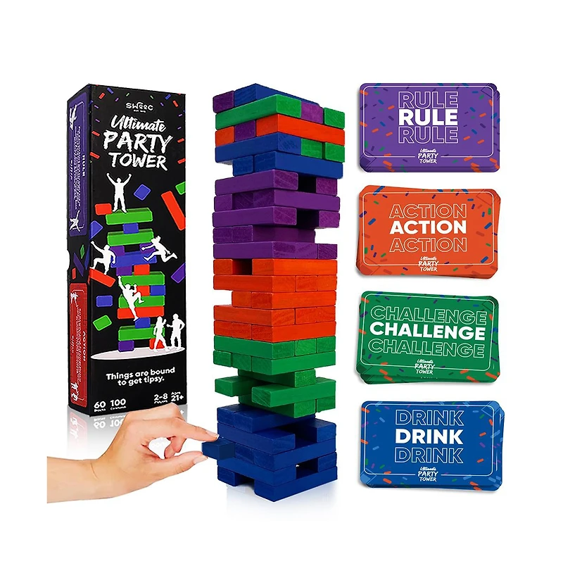 Ultimate Party Tower - 100 Original Commands, 60 Blocks & 1000's of Hilarious Rule Combinations - Fun Party Games