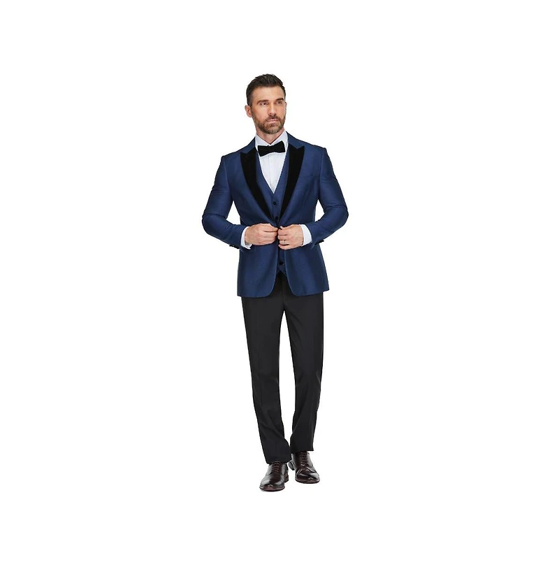 Gino Vitale Men's 3-Piece Peak Lapel Satin Trim Tuxedo with Subtle Sheen