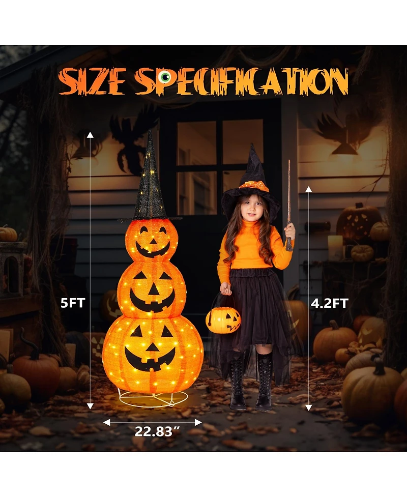 Yescom 5FT Halloween Pumpkins,Stacked Foldable,Jack O Lantern,Led Lights Party Outdoor Decorations 2024
