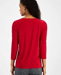 Kasper Womens Pleat-Neck 3/4-Sleeve Blouse
