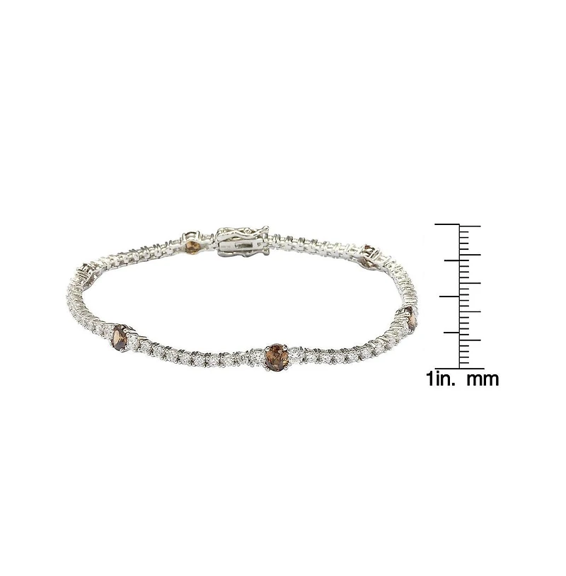 Suzy Levian Sterling Silver Brown and White Cubic Zirconia Tennis Bracelet