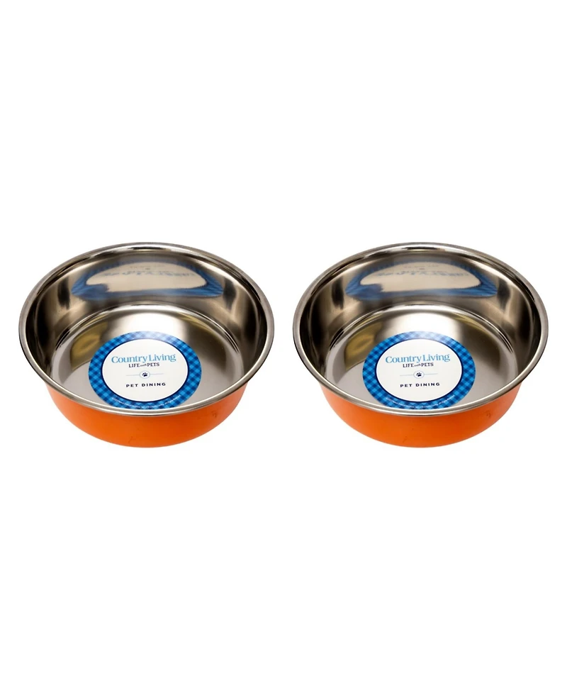 Country Living Set of 2 Heavy Gauge Stainless Steel Dog Bowls - Non-Skid, Durable & Rust-Resistant, Perfect for Food Water