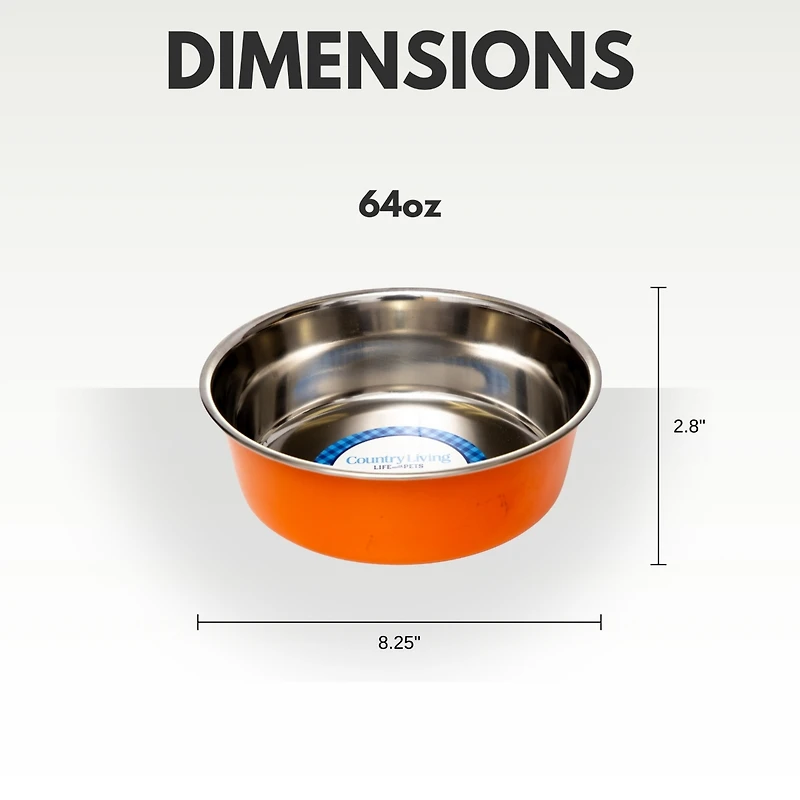 Country Living Set of 2 Heavy Gauge Stainless Steel Dog Bowls - Non-Skid, Durable & Rust-Resistant, Perfect for Food Water
